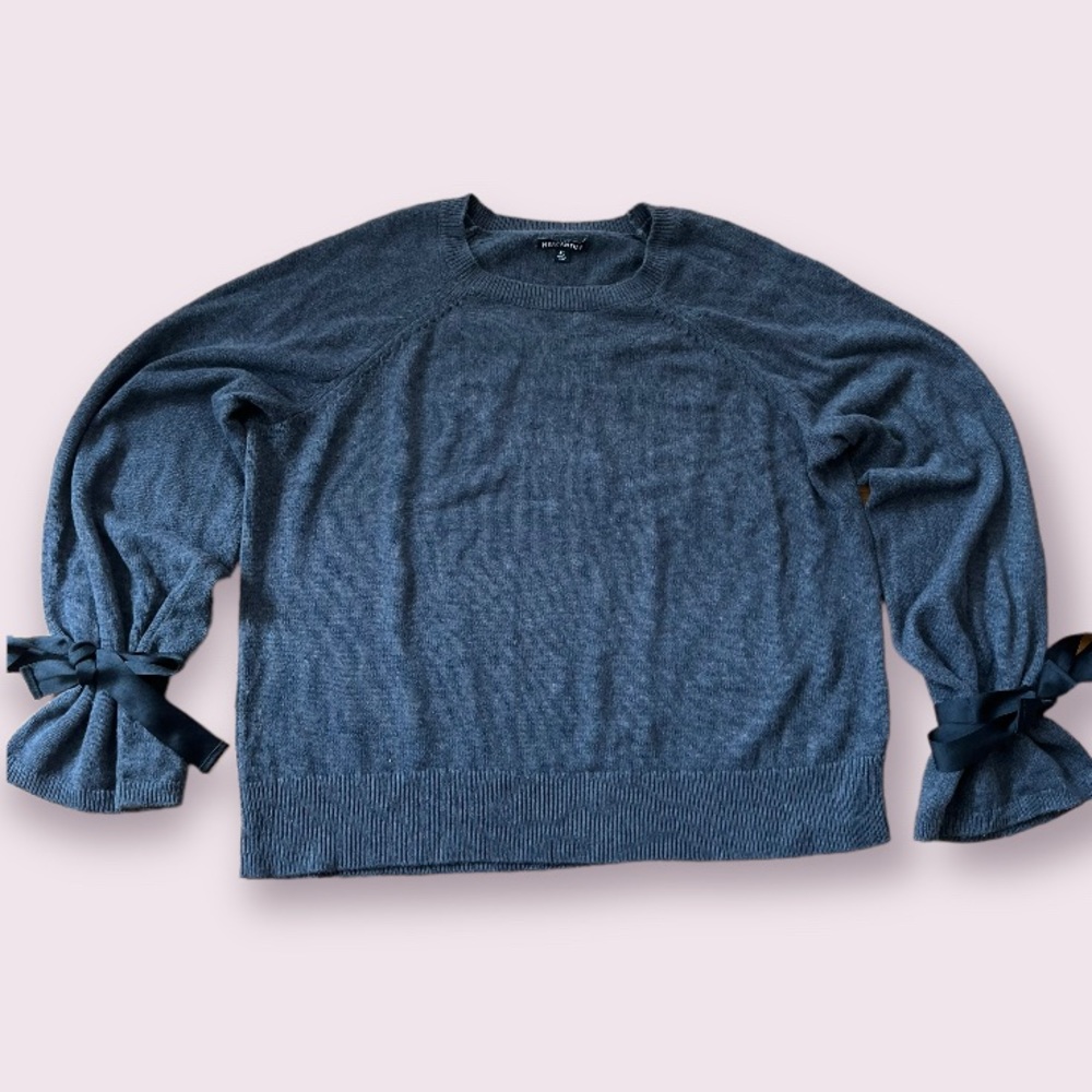 JCrew Mercantile Charcoal Grey scoopneck sweater with Black ribbon Tie Sleeves